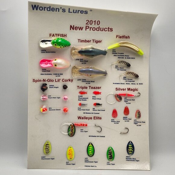 Yakima Baits Wordens Lures 2010 New Products Display Board Fishing Tackle - Picture 1 of 2